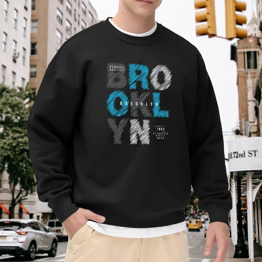 Men's Black Crew Neck Loose Sweatshirt with Brooklyn Letter Print, Street Casual Style, Versatile for Everyday Wear, Comfortable and Trendy Item
Men's Black Crew Neck Loose Sweatshirt with Brooklyn Letter Print, Street Casual Style, Versatile for Everyday Wear, Comfortable and Trendy Item