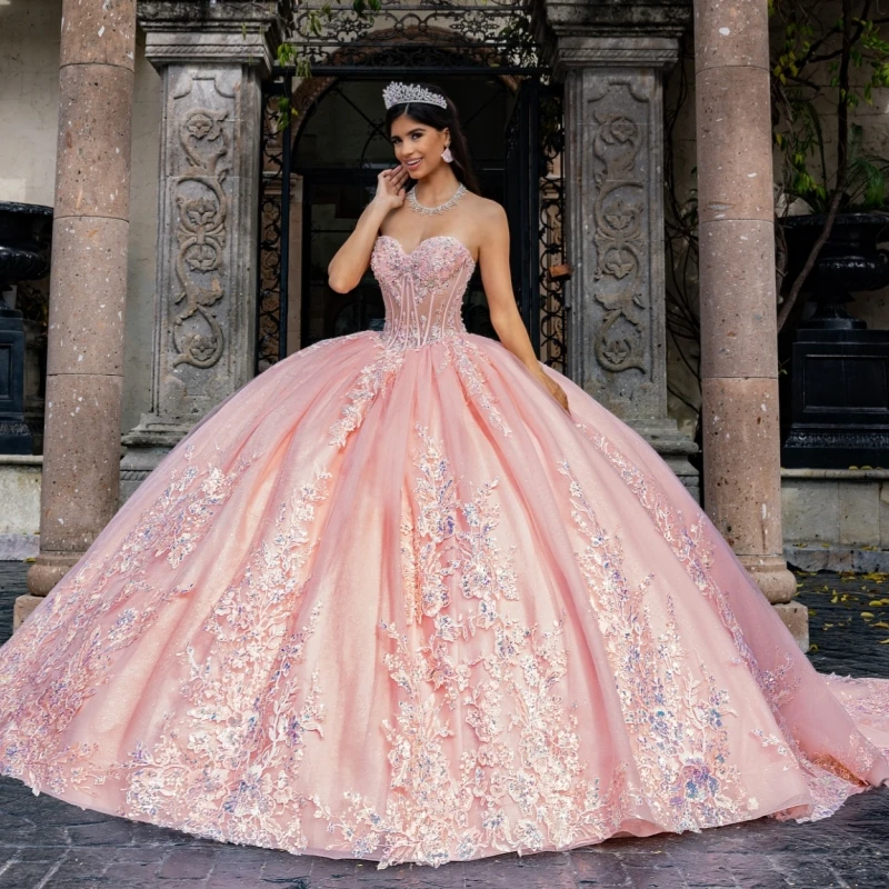 Pink Shiny Off The Shoulder Ball Gown Quinceanera Dresses Appliques Lace Beading Crystal Tull Sweet 16 Dress vestidos 15 De Anos
Pink Shiny Off The Shoulder Ball Gown Quinceanera Dresses Appliques Lace Beading Crystal Tull Sweet 16 Dress vestidos 15 De Anos