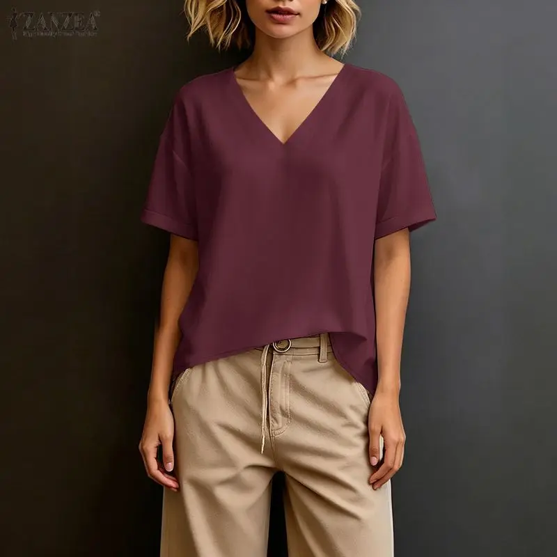 ZANZEA Summer Women Tops Elegant V Neck Short Sleeve Blouse 2026 Stylish Solid Color OL Work Shirt Female Mujer Casual Tunic
ZANZEA Summer Women Tops Elegant V Neck Short Sleeve Blouse 2026 Stylish Solid Color OL Work Shirt Female Mujer Casual Tunic