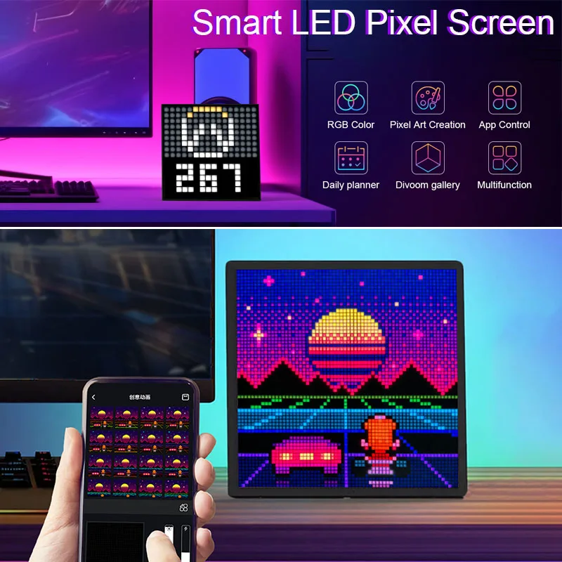 LED Pixel Display 64x64 RGB LED Matrix Panel DIY Programmable Pixel Art Display with Bluetooth APP Control Creative Pixel Screen
LED Pixel Display 64x64 RGB LED Matrix Panel DIY Programmable Pixel Art Display with Bluetooth APP Control Creative Pixel Screen