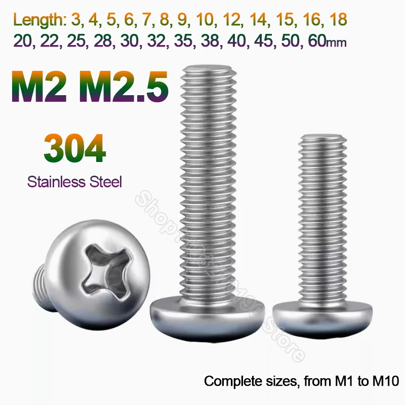M2 M2.5 304 Stainless steel Cross Round Head Phillips Pan Head Screw Bolts Length 3,4,5,6,7,8,9,10,12,14,15,16,18,20,22,25-60mm
M2 M2.5 304 Stainless steel Cross Round Head Phillips Pan Head Screw Bolts Length 3,4,5,6,7,8,9,10,12,14,15,16,18,20,22,25-60mm