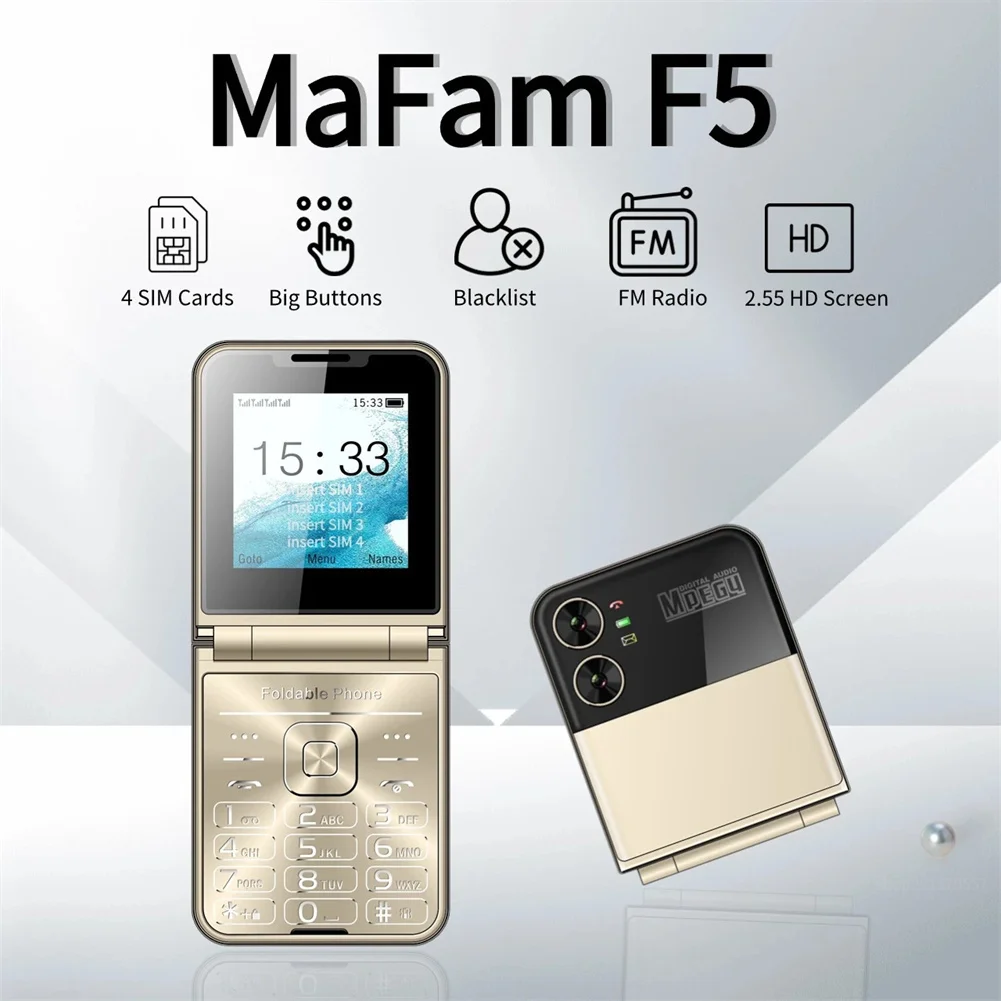 Складной телефон F4, экран 2,55 дюйма, задняя камера высокого разрешения, FM-радио, 4 SIM-карты, автоматическая запись, быстрый набор, мини-флип-телефон
Складной телефон F4, экран 2,55 дюйма, задняя камера высокого разрешения, FM-радио, 4 SIM-карты, автоматическая запись, быстрый набор, мини-флип-телефон