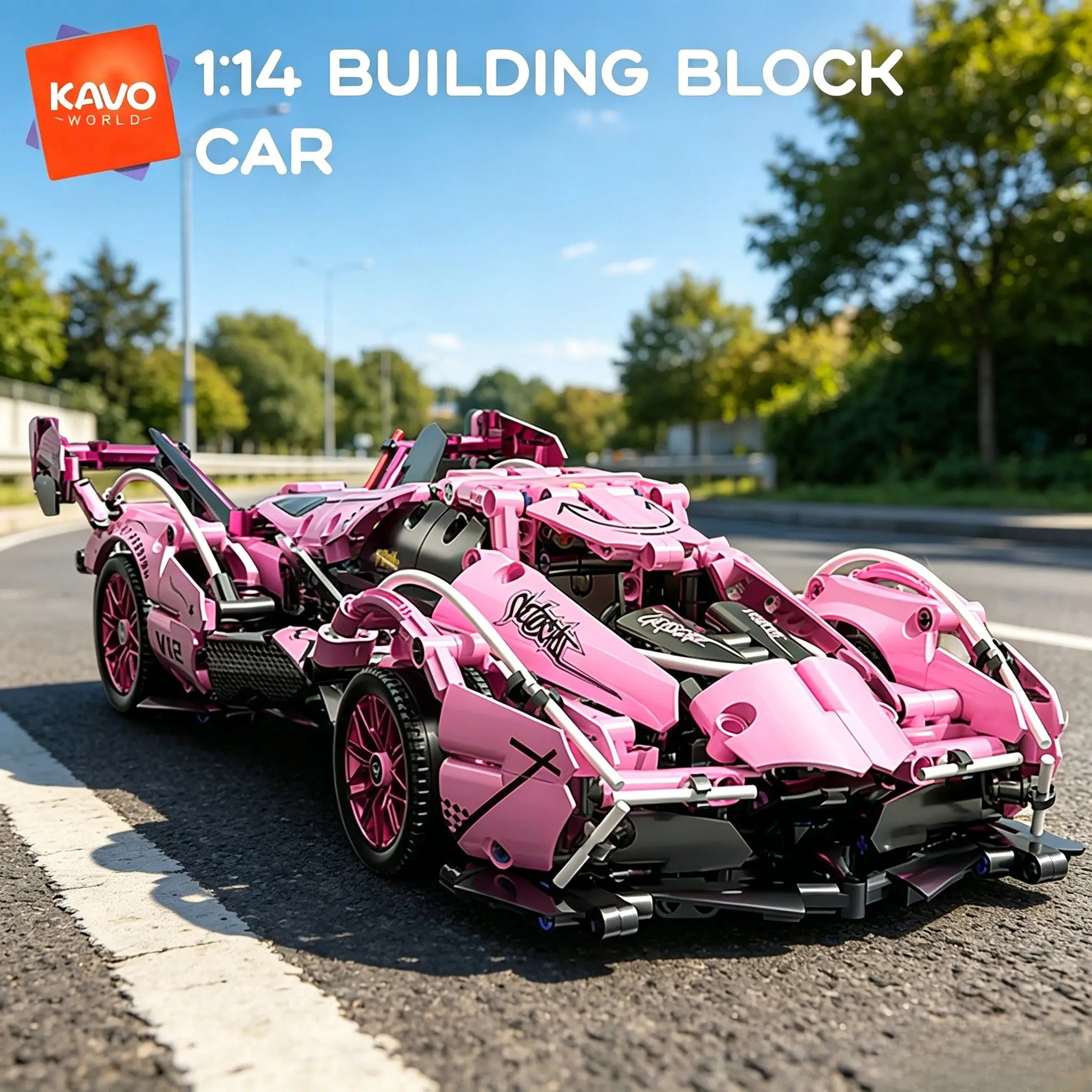 KAVOWORLD 1:14 Professional City Circuit Race Grade Super Sports Car Vehicle Model Building Blocks Set 981PCS Pink Pull Back Car Bricks with Movable Tail Electroplated Wheels Construction Bricks STEM Educational Toy Gift for Car Lovers Christmas Birthday
KAVOWORLD 1:14 Professional City Circuit Race Grade Super Sports Car Vehicle Model Building Blocks Set 981PCS Pink Pull Back Car Bricks with Movable Tail Electroplated Wheels Construction Bricks STEM Educational Toy Gift for Car Lovers Christmas Birthday