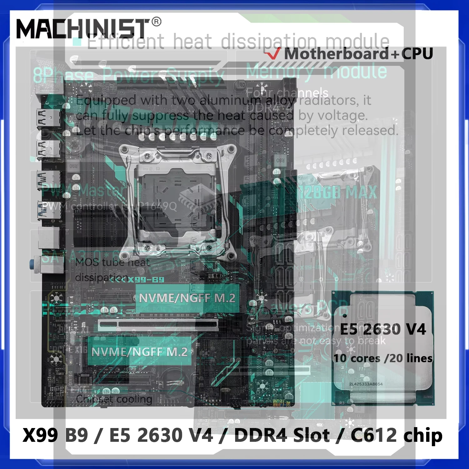 MACHINIST X99 B9 Motherboard Optional Xeon E5 2630 V4/E5 2650 V4 CPU LGA 2011-3 Support DDR4 RAM Four channels NVME/SATA M.2
MACHINIST X99 B9 Motherboard Optional Xeon E5 2630 V4/E5 2650 V4 CPU LGA 2011-3 Support DDR4 RAM Four channels NVME/SATA M.2
