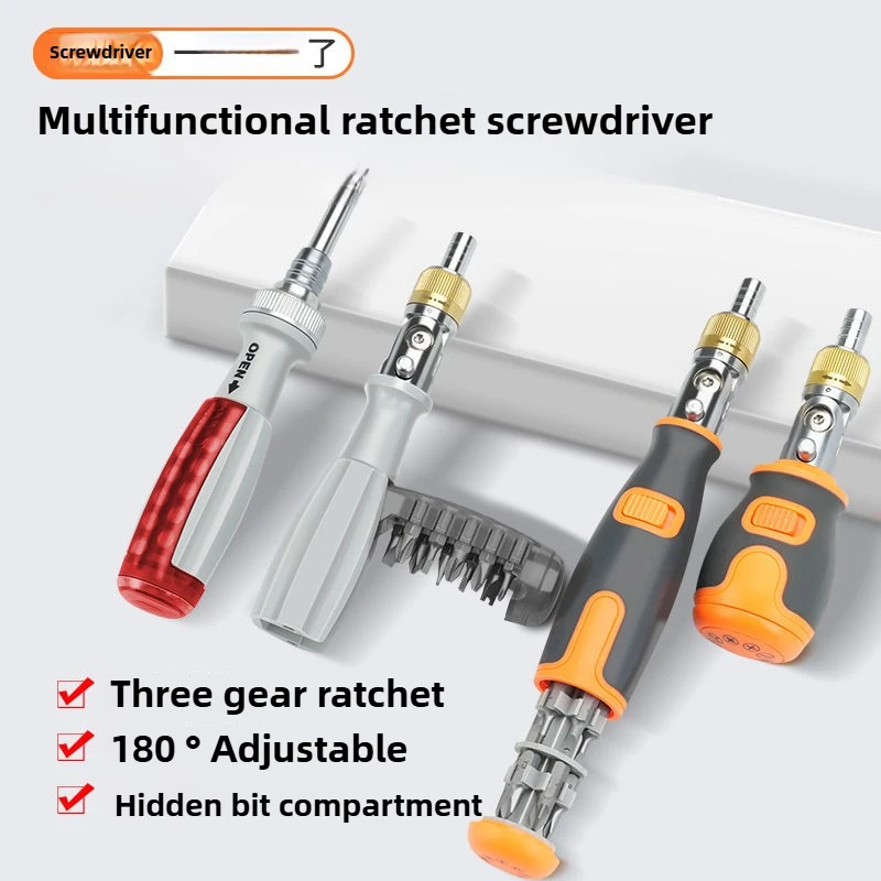 Multi functional ratchet screwdriver for household disassembly and maintenance adjustable positive negative manual screwdriver 
Multi functional ratchet screwdriver for household disassembly and maintenance adjustable positive negative manual screwdriver