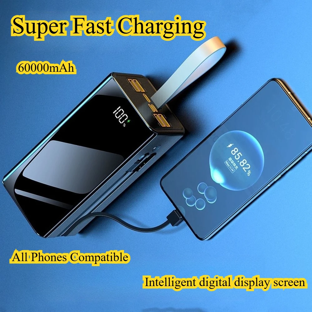 60000mAh Power Bank Fast Charge Built-in All Phone Compatible Cable Portable External Battery for Live Streaming
60000mAh Power Bank Fast Charge Built-in All Phone Compatible Cable Portable External Battery for Live Streaming