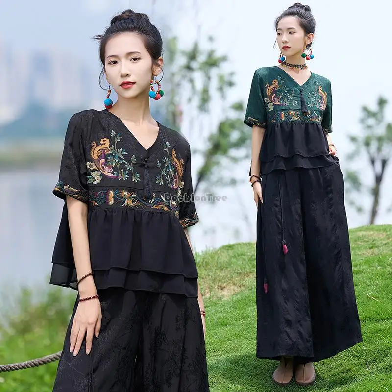 2023 new chinese ethnic chiffon patchwork short sleeve v-neck embroidered women loose casual retro national style blouse s274
2023 new chinese ethnic chiffon patchwork short sleeve v-neck embroidered women loose casual retro national style blouse s274