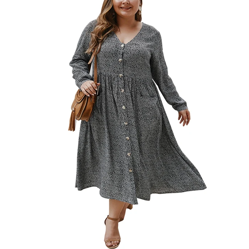 Ladies long-sleeved floral cotton dress, sexy V-neck dress, single-breasted with pockets, plus size, new fashion, summer.
Ladies long-sleeved floral cotton dress, sexy V-neck dress, single-breasted with pockets, plus size, new fashion, summer.