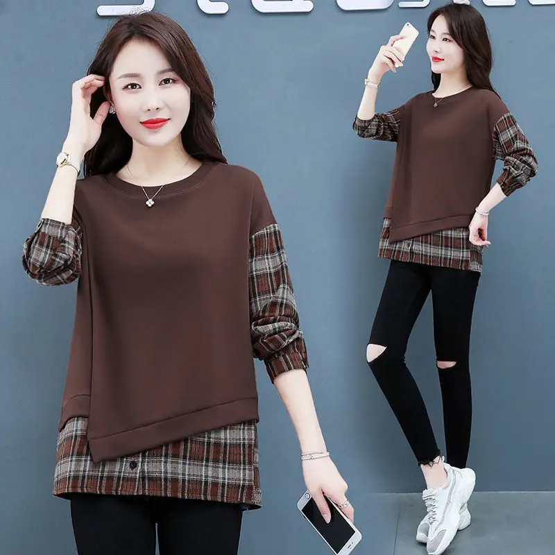 Vintage Elegant Woman Blouse Tunic Plaid Patchwork Long sleeve Top Tees Shirt Round collar Pullover Loose Casual Plus Size 2023
Vintage Elegant Woman Blouse Tunic Plaid Patchwork Long sleeve Top Tees Shirt Round collar Pullover Loose Casual Plus Size 2023