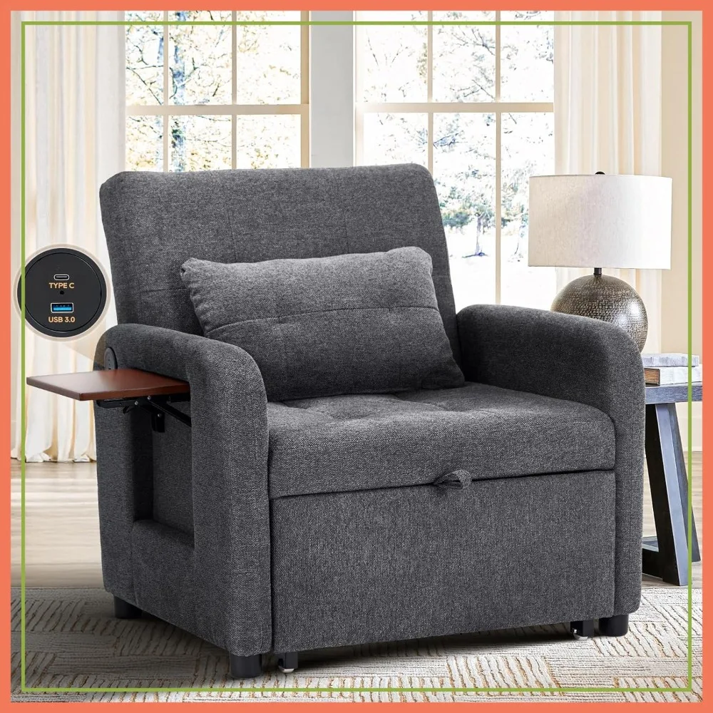 Convertible Sleeper Chair with USB Port, Foldable Table, Adjustable Backrest, Small Sofa Bed for Dorm Bedroom, Dark Grey
Convertible Sleeper Chair with USB Port, Foldable Table, Adjustable Backrest, Small Sofa Bed for Dorm Bedroom, Dark Grey