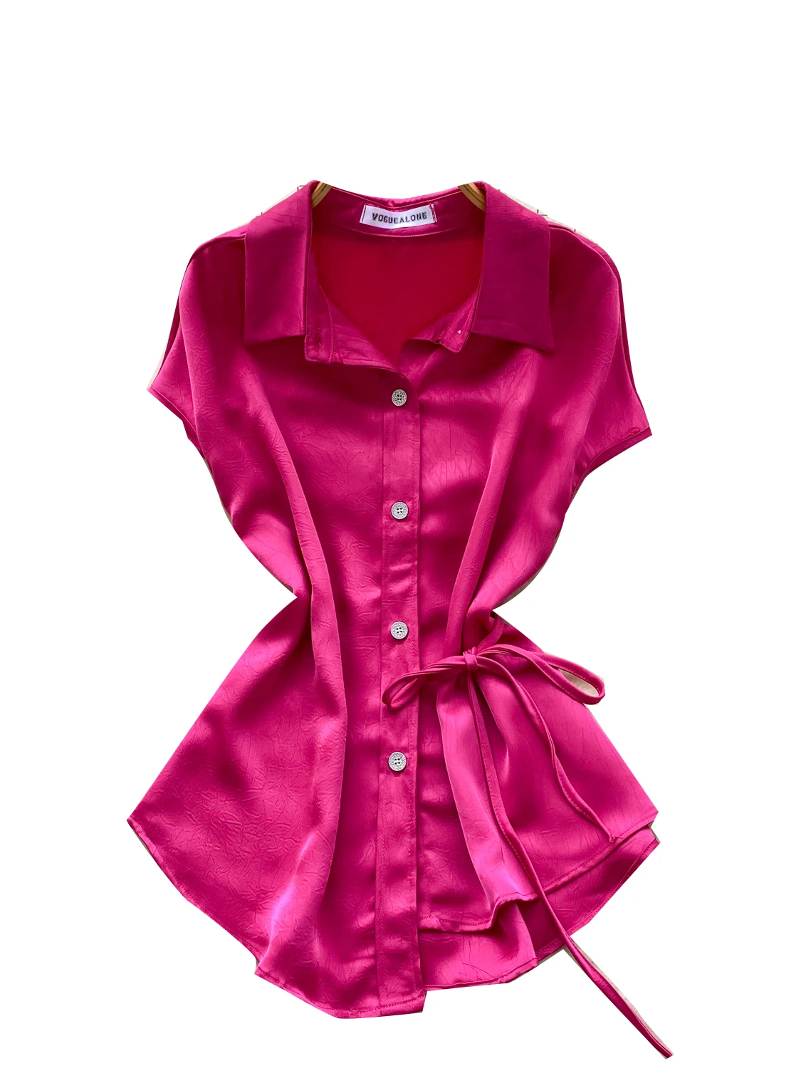 Ele Satin irt Women's Casual Loose Fit ort Sve Knot Design Faionable Versatile Comfortable Top 
Ele Satin irt Women's Casual Loose Fit ort Sve Knot Design Faionable Versatile Comfortable Top