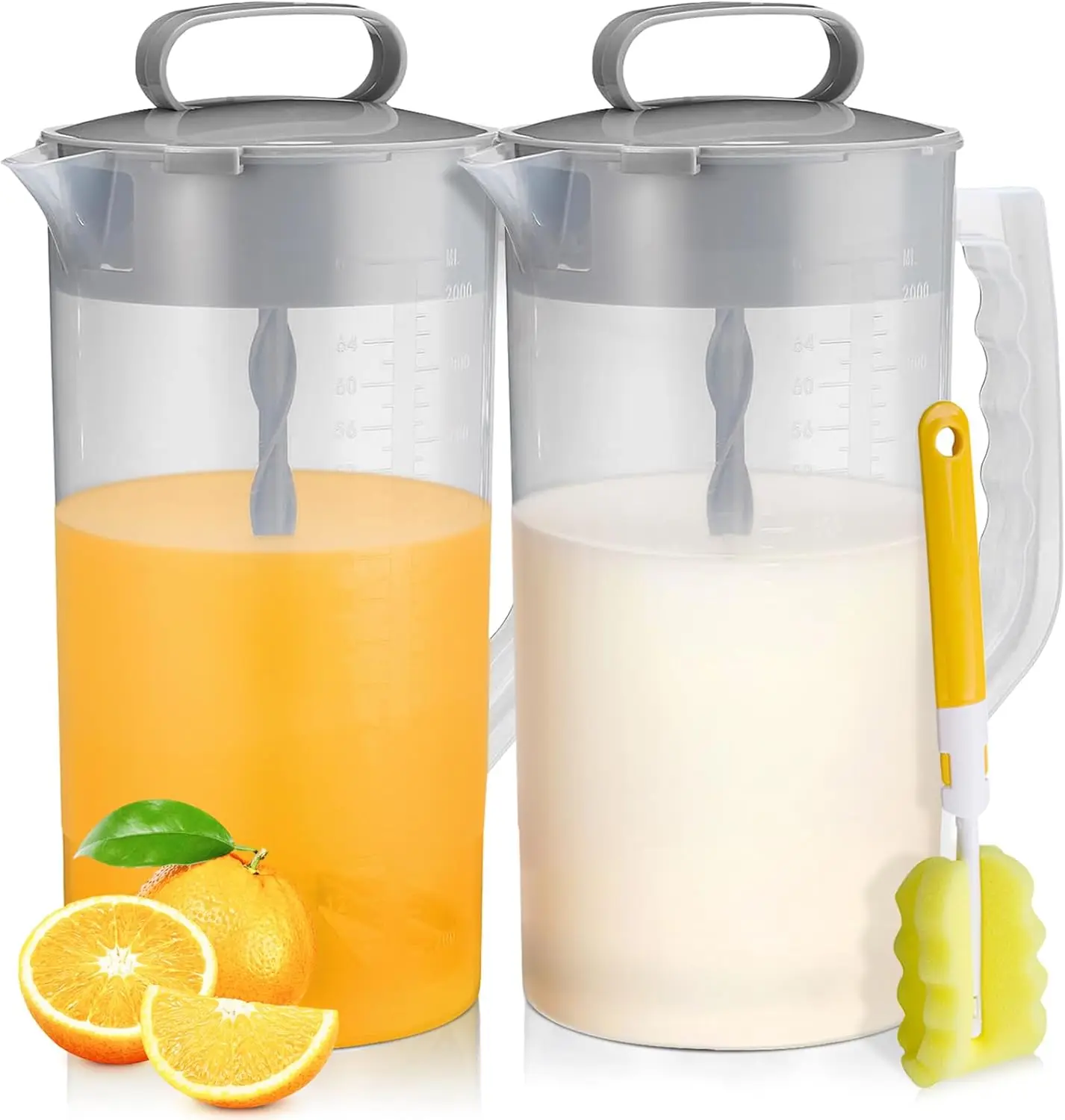 64oz Plastic Mixing Pitcher with Lid & Adjustable Plunger for Drinks
64oz Plastic Mixing Pitcher with Lid & Adjustable Plunger for Drinks
