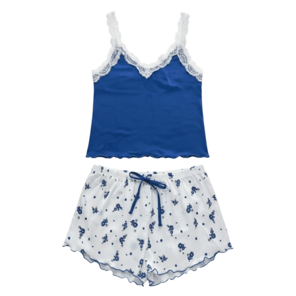 2 PCS Elastic V-Neck 2Pieces Pajama Set Lace Flower Women Sleepwear Patchwork Sweet Summer Camisole Shorts Night
2 PCS Elastic V-Neck 2Pieces Pajama Set Lace Flower Women Sleepwear Patchwork Sweet Summer Camisole Shorts Night