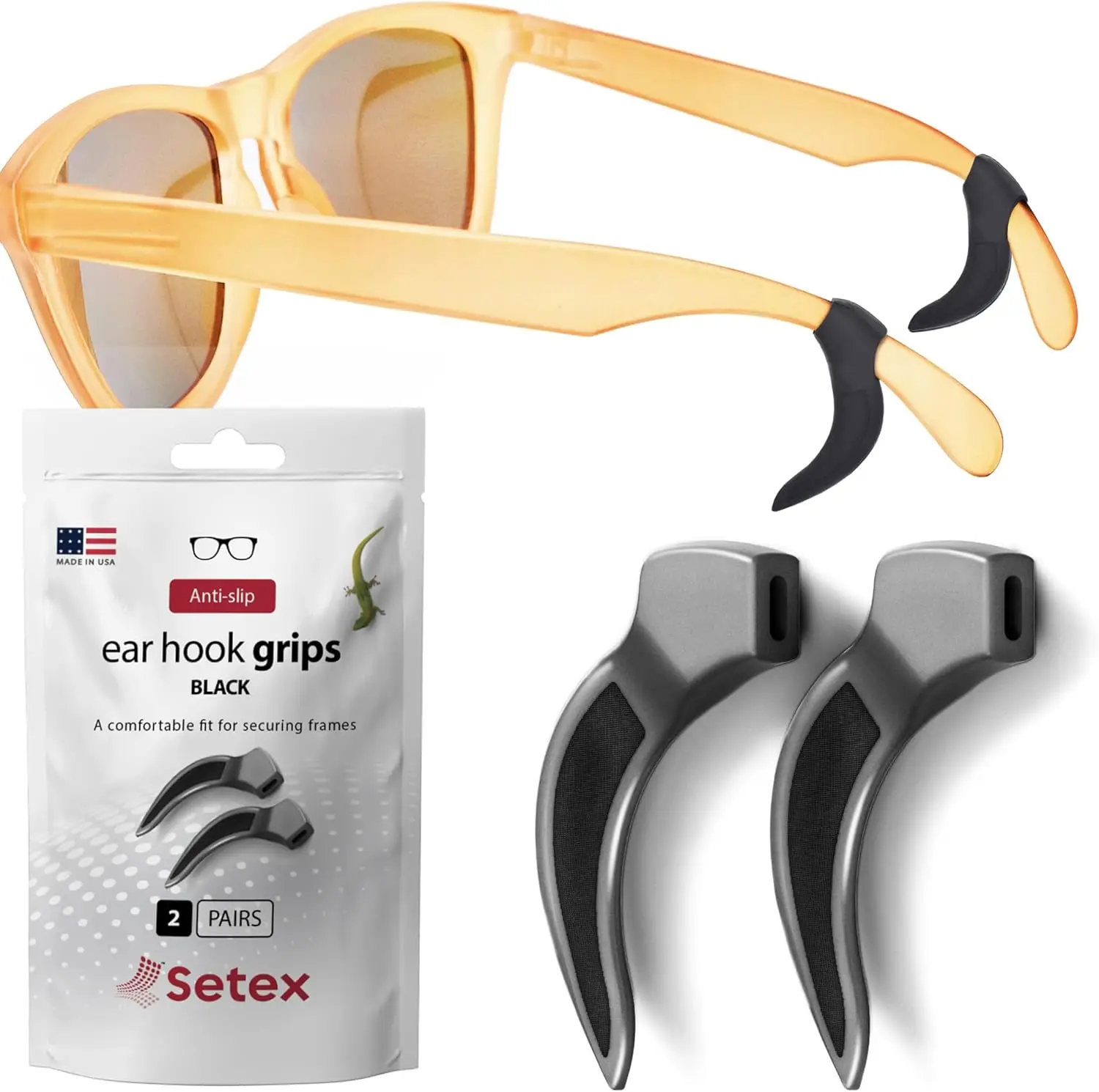 Anti-Slip Eyeglass Ear Grips (2 Black Pairs) - Thin, Soft, All Day Comfort, Safety Eyewear Retainers, Behind the Ear Hooks, Fits Temples 3-10mm
Anti-Slip Eyeglass Ear Grips (2 Black Pairs) - Thin, Soft, All Day Comfort, Safety Eyewear Retainers, Behind the Ear Hooks, Fits Temples 3-10mm