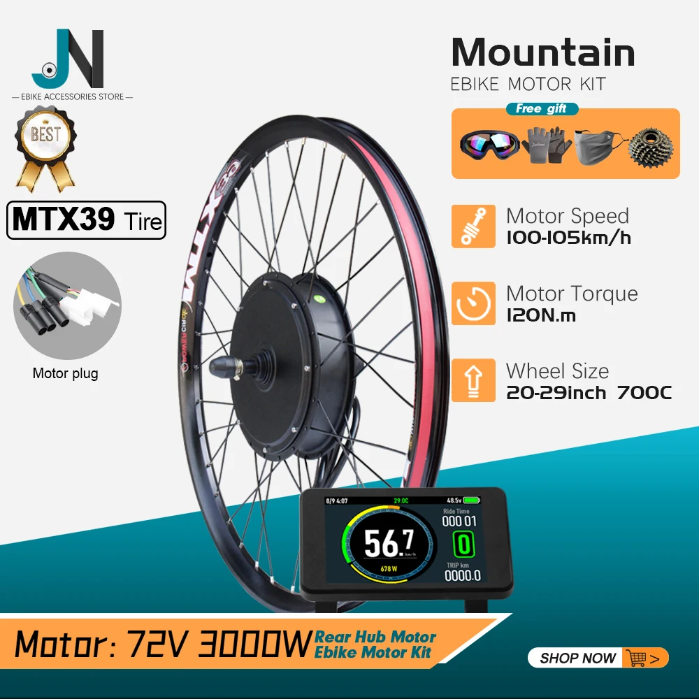 Electric Bike Conversion Kit 72V 3000W Brushless Rear Hub Motor Wheel MTX39 Rim Speed 100-105km/h for E-Bike Kit Fork Size 135mm
Electric Bike Conversion Kit 72V 3000W Brushless Rear Hub Motor Wheel MTX39 Rim Speed 100-105km/h for E-Bike Kit Fork Size 135mm
