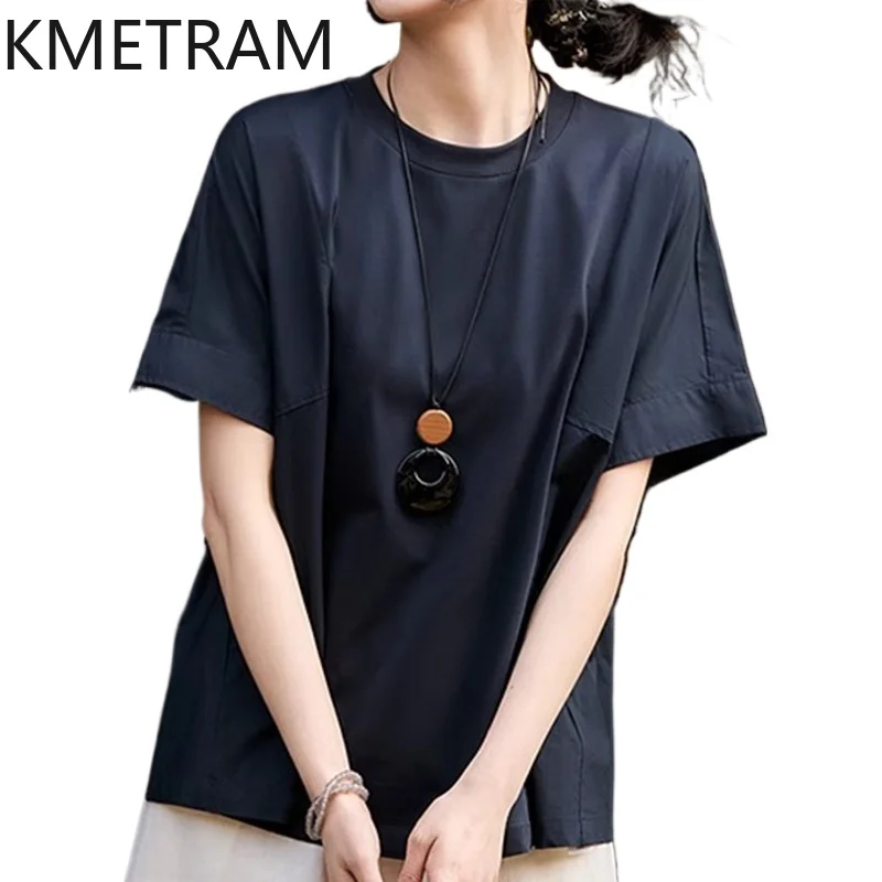 KMETRAM Cotton Mulberry Silk and Modal Blended Women T Shirts O-Neck Casual T Shirt New Summer Tops 2026 Woman Clothes футболка
KMETRAM Cotton Mulberry Silk and Modal Blended Women T Shirts O-Neck Casual T Shirt New Summer Tops 2026 Woman Clothes футболка