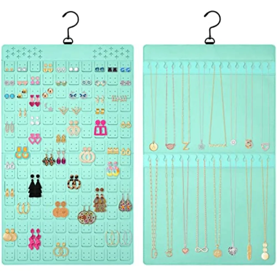 Dual Sided Hanging Jewelry Organizer with Hanger for Closet, Tangle Free Felt Necklace Earring Holder for 300 Earrings and 30 N
Dual Sided Hanging Jewelry Organizer with Hanger for Closet, Tangle Free Felt Necklace Earring Holder for 300 Earrings and 30 N
