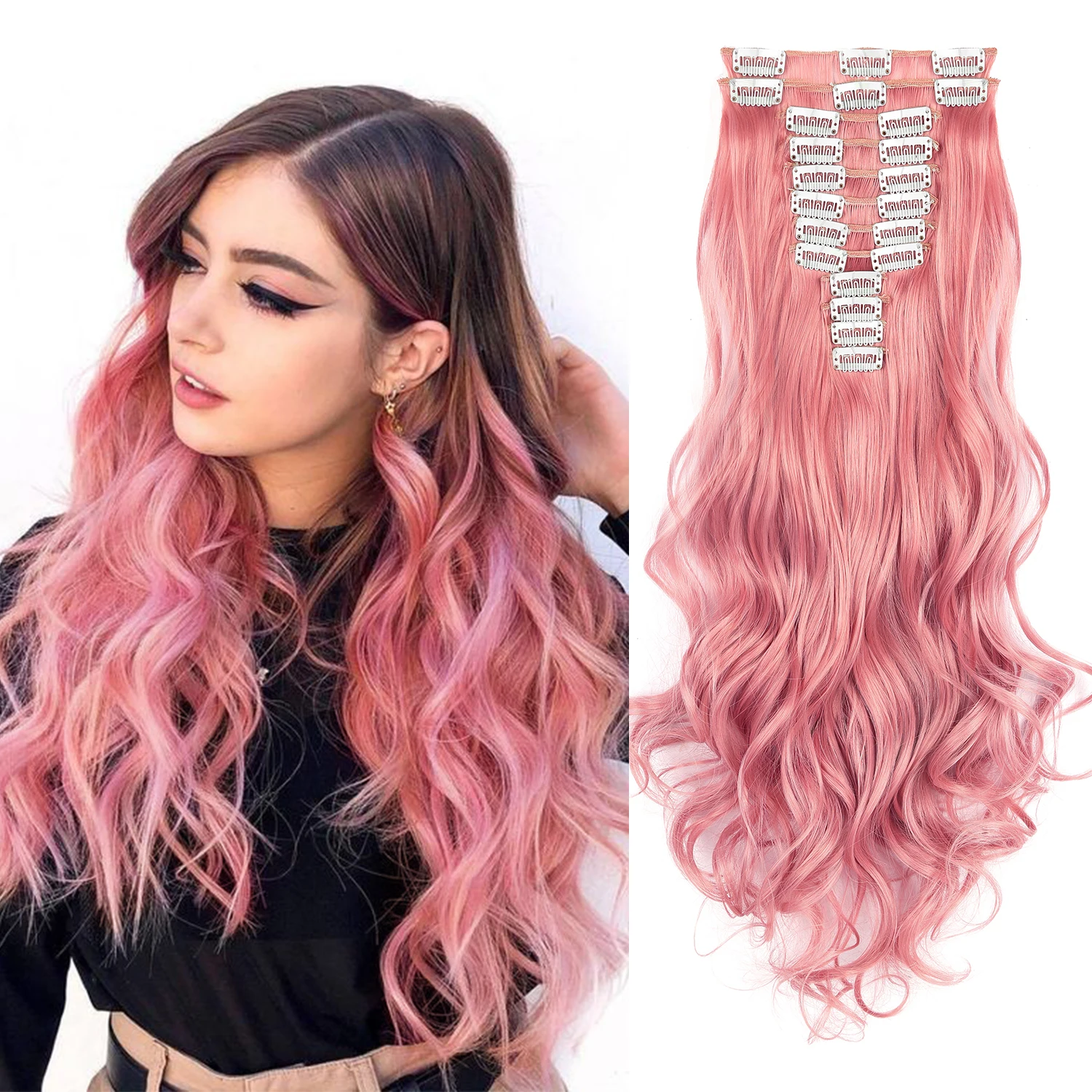 Synthetic Clip in Pink Hair Extensions 22inch Wavy Style 12pcs/set Mixed Color Clip in Hairpieces for Women Girls Daily Holiday
Synthetic Clip in Pink Hair Extensions 22inch Wavy Style 12pcs/set Mixed Color Clip in Hairpieces for Women Girls Daily Holiday
