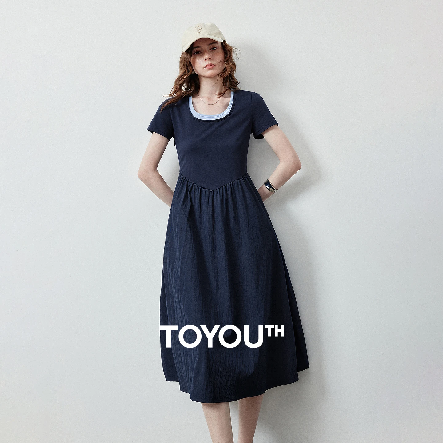 TOYOUTH Women Dress 2026 Summer Sorona Cool Feeling Navy Blue Contrast U Neck High Waist Spliced A Line Dress Fashion
TOYOUTH Women Dress 2026 Summer Sorona Cool Feeling Navy Blue Contrast U Neck High Waist Spliced A Line Dress Fashion
