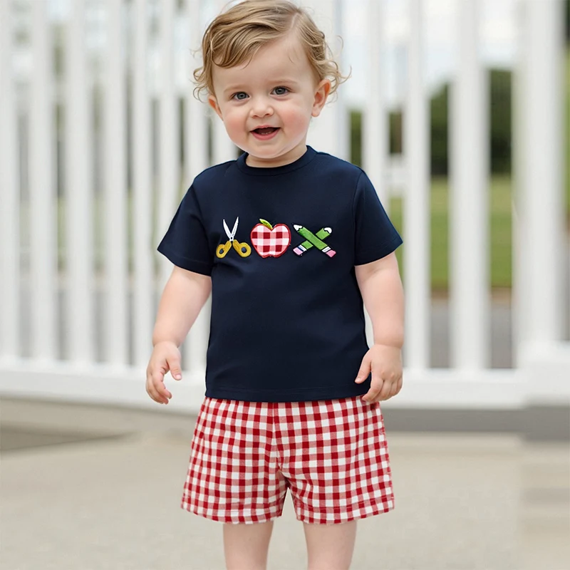 Kids Summer Outfit Embroidered Crew Neck Tee and Plaid Shorts Set for Little Girls and Boys - 2 Piece Set
Kids Summer Outfit Embroidered Crew Neck Tee and Plaid Shorts Set for Little Girls and Boys - 2 Piece Set