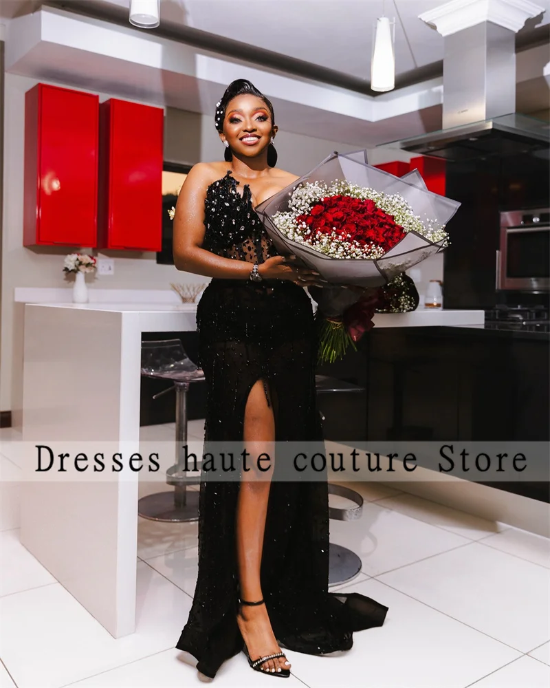 Aso Ebi Black Lace Crystals Side Slit Evening Dresses 2025 Black Girls Beaded Party Wedding Dress Mermaid Formal Gowm Customized
Aso Ebi Black Lace Crystals Side Slit Evening Dresses 2025 Black Girls Beaded Party Wedding Dress Mermaid Formal Gowm Customized