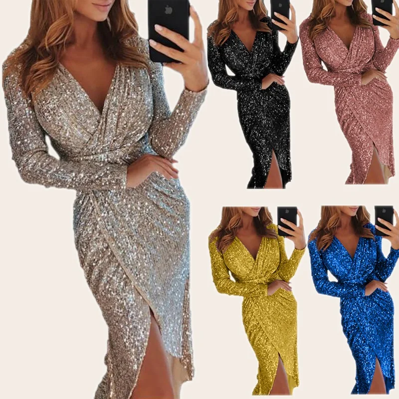 Women Sequin V Neck Long Sleeve Evening Dress Sparkly Party Gown Jumpsuit Pants Matching Set Spring Summer
Women Sequin V Neck Long Sleeve Evening Dress Sparkly Party Gown Jumpsuit Pants Matching Set Spring Summer