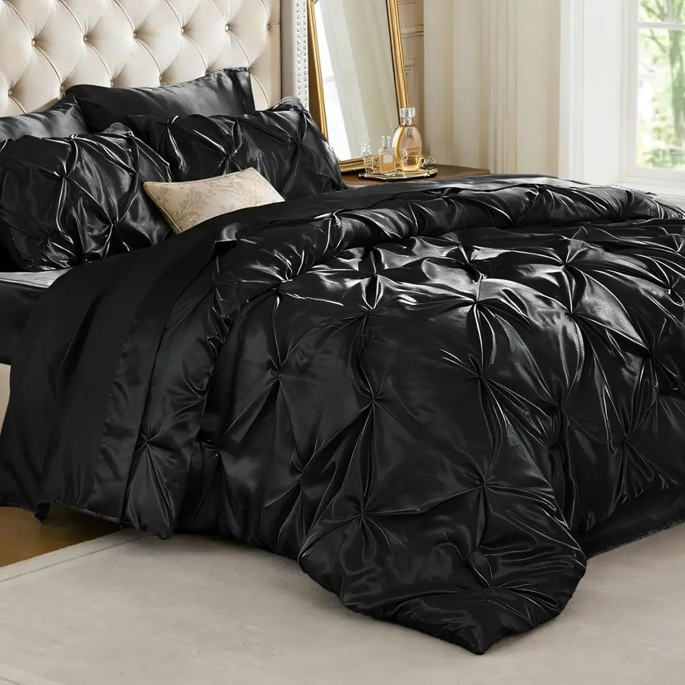 Queen Size 7-Piece Pintuck Bedding Set with Comforter, Sheet, Pillowcases, and Shams - Black
Queen Size 7-Piece Pintuck Bedding Set with Comforter, Sheet, Pillowcases, and Shams - Black