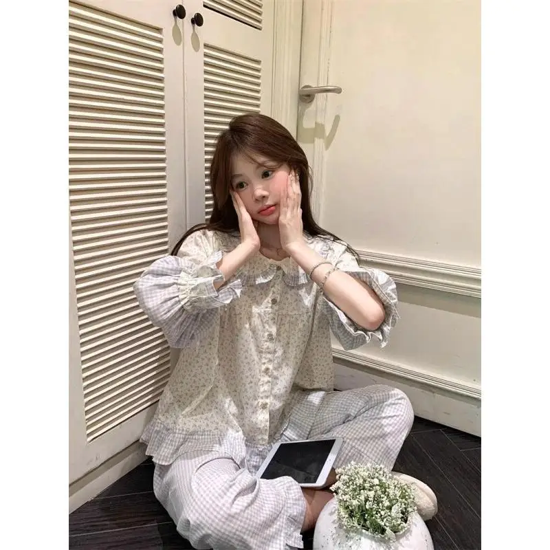 Women's Pajama Set Fashion Homewear Sweet Peter Pan Collar Floral Print Long Sleeve Pajamas Lightweight Women Home Dormitory
Women's Pajama Set Fashion Homewear Sweet Peter Pan Collar Floral Print Long Sleeve Pajamas Lightweight Women Home Dormitory
