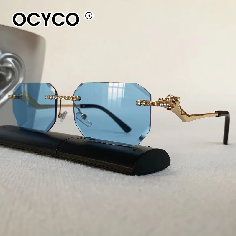 Vintage Rimless Polygonal Metal Sunglasses With Leopard Design Trendy Rectangle Cutting Len Shades Eyewear UV400 With Diamonds
Vintage Rimless Polygonal Metal Sunglasses With Leopard Design Trendy Rectangle Cutting Len Shades Eyewear UV400 With Diamonds