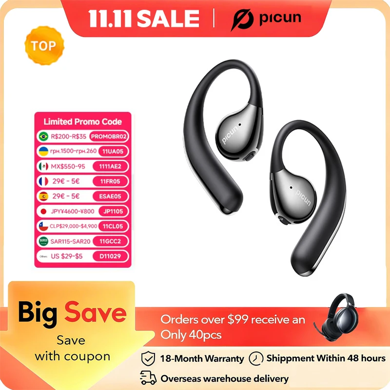 Picun T61 IPX8 Bone Conduction Earphones Open Ear Headphone with Earhooks Bluetooth 6.0 80H Playtime HIFI Sport Swimming Headset
Picun T61 IPX8 Bone Conduction Earphones Open Ear Headphone with Earhooks Bluetooth 6.0 80H Playtime HIFI Sport Swimming Headset