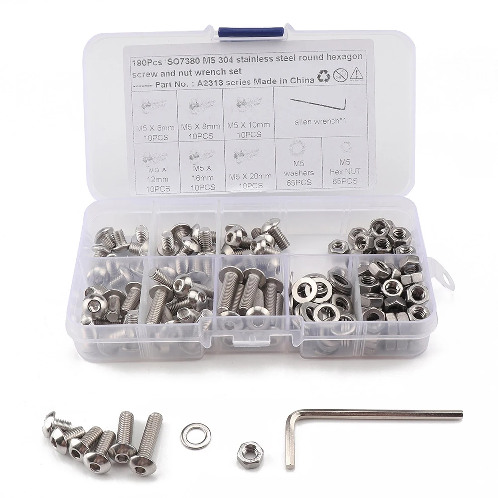 190pcs Screw Nut Assortment Stainless Steel Socket Screws Threaded Anti Corrosion Wood Electronics Fastening Transparent
190pcs Screw Nut Assortment Stainless Steel Socket Screws Threaded Anti Corrosion Wood Electronics Fastening Transparent