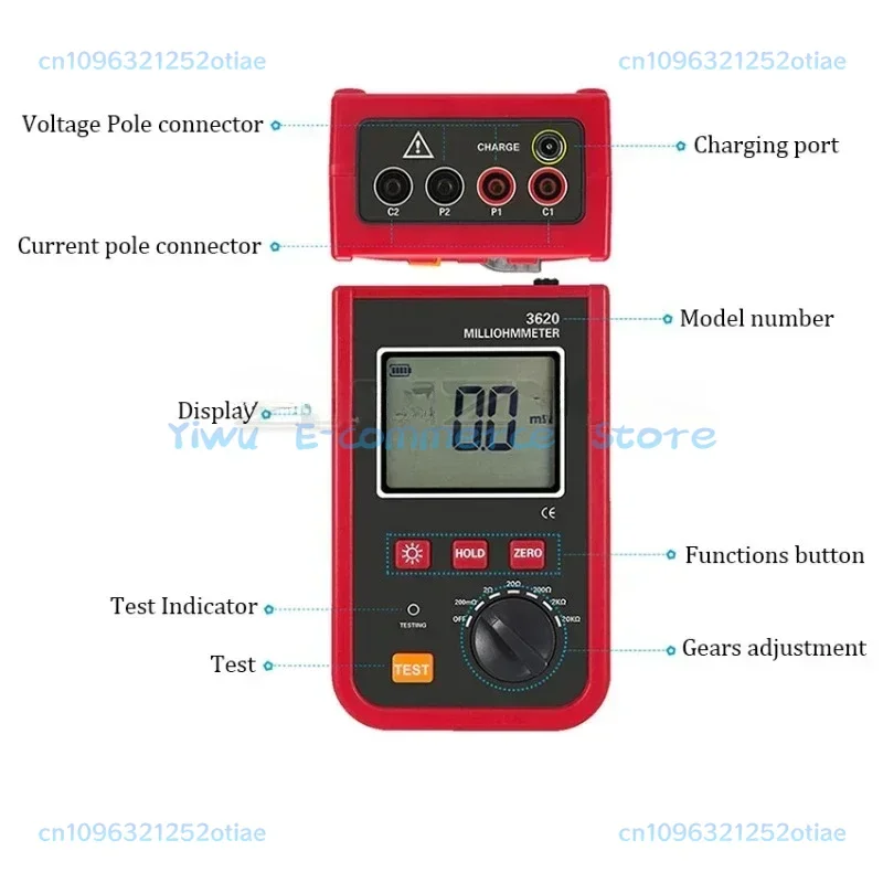 ETCR3620 Portable Milliohmmeter 1.2A 20kΩ DC Low Value Resistance Tester Precision 4-wire Method AC/DC 2 Channel Detector
ETCR3620 Portable Milliohmmeter 1.2A 20kΩ DC Low Value Resistance Tester Precision 4-wire Method AC/DC 2 Channel Detector