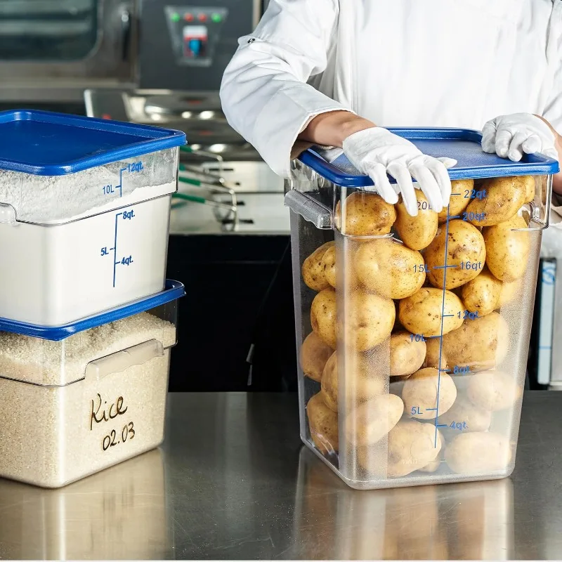 4 Pack Food Storage Containers with Blue Lids - NSF Listed Commercial Grade in 22.0 Qt - Square, Clear, Polycarbonate
4 Pack Food Storage Containers with Blue Lids - NSF Listed Commercial Grade in 22.0 Qt - Square, Clear, Polycarbonate