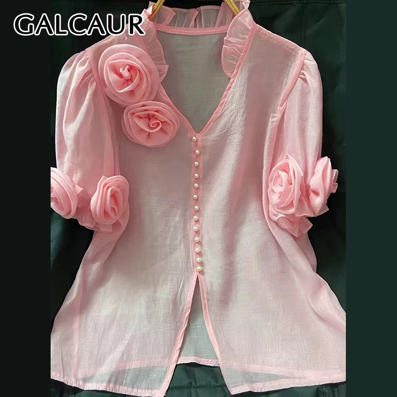 GALCAUR Elegant Solid Spliced Appliques Blouses For Women V Neck Short Patchwork Single Breasted Casual Fashion Blouse Female
GALCAUR Elegant Solid Spliced Appliques Blouses For Women V Neck Short Patchwork Single Breasted Casual Fashion Blouse Female