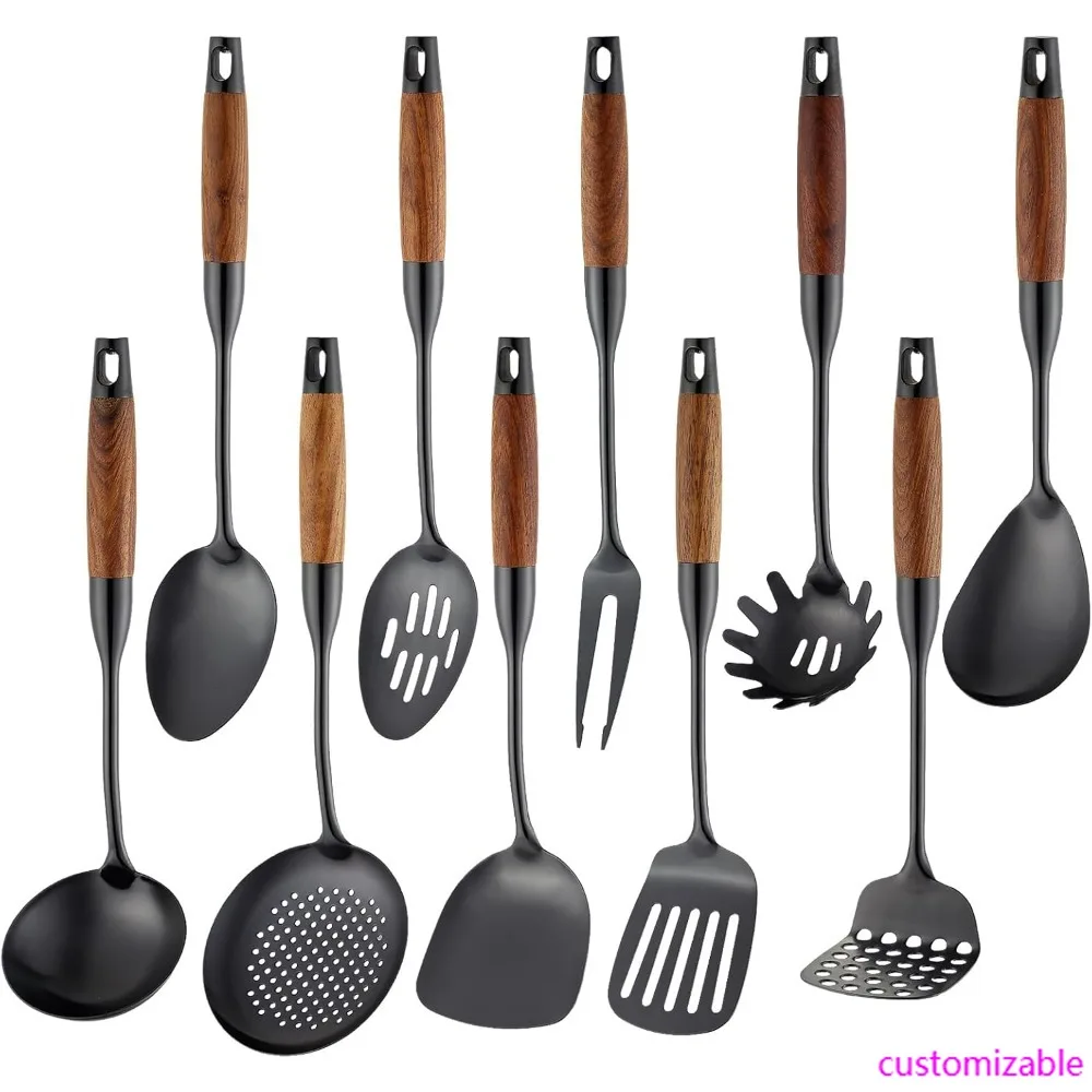 Набор кухонной утвари из нержавеющей стали, 10 предметов с деревянными ручками, металлические кухонные принадлежности 18/10: лопатка, ложка, ковш, скиммер
Набор кухонной утвари из нержавеющей стали, 10 предметов с деревянными ручками, металлические кухонные принадлежности 18/10: лопатка, ложка, ковш, скиммер