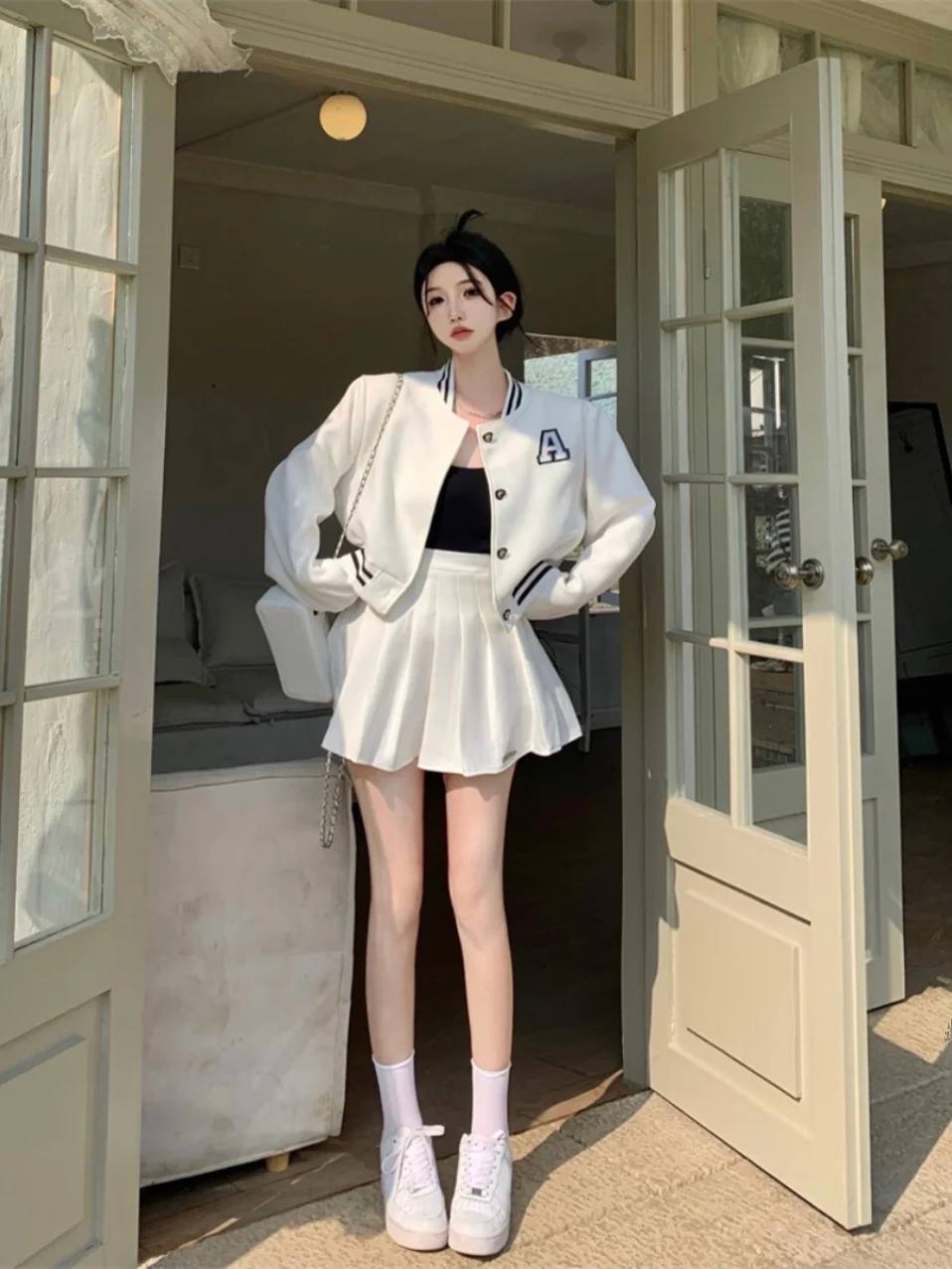 Faionable ort Baseball Jaet And Pleated Skirt Set Women's Autumn High-waisted Sli Two-piece Suit Cotton Fabric
Faionable ort Baseball Jaet And Pleated Skirt Set Women's Autumn High-waisted Sli Two-piece Suit Cotton Fabric