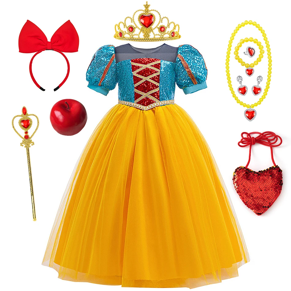 Snow White Sequin Mesh Gown Girls Cosplay Halloween Birthday Christmas Party Princess Dress Children Masquerade Elegant Clothes
Snow White Sequin Mesh Gown Girls Cosplay Halloween Birthday Christmas Party Princess Dress Children Masquerade Elegant Clothes