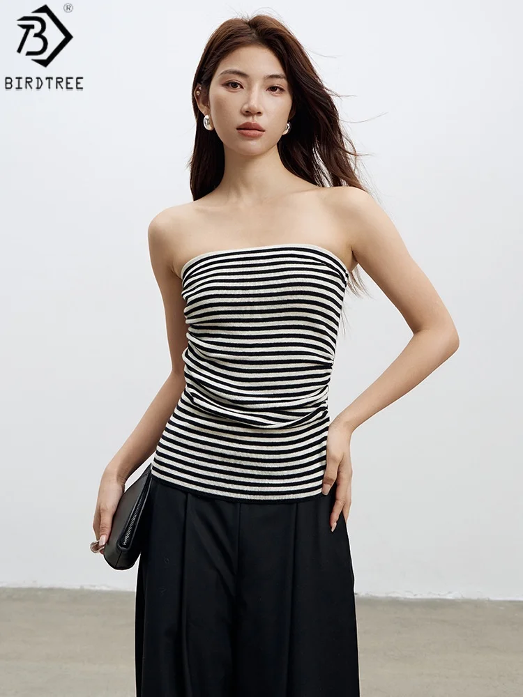 Birdtree 28.8% Sheep Wool 3% Mulberry Silk Stripe Vest,Women Sleeveless Tube Top Off-shoulder Knit Autumn Bottom Vest T58811JF
Birdtree 28.8% Sheep Wool 3% Mulberry Silk Stripe Vest,Women Sleeveless Tube Top Off-shoulder Knit Autumn Bottom Vest T58811JF