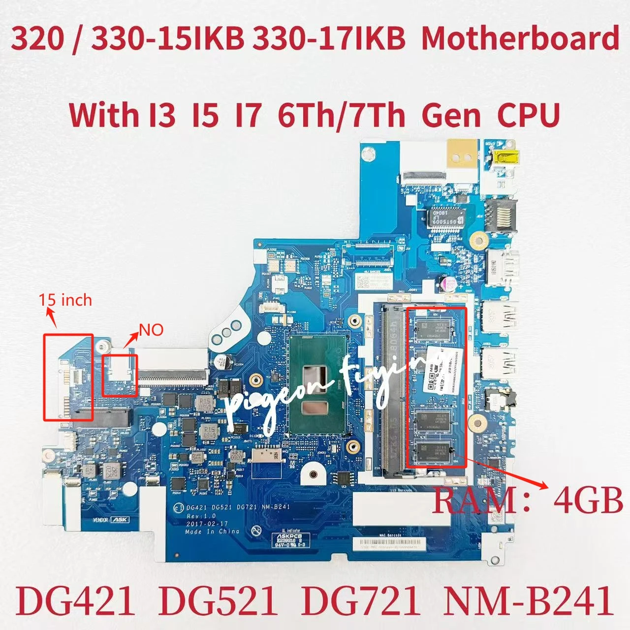 NM-B241 для Lenovo Ideapad 330-15IKB/330-17IKB, материнская плата для ноутбука, процессор I3 I5 I7, 6/7 оперативной памяти: 4G FRU: 5B20S93140 5B20R16689 5B20N86623
NM-B241 для Lenovo Ideapad 330-15IKB/330-17IKB, материнская плата для ноутбука, процессор I3 I5 I7, 6/7 оперативной памяти: 4G FRU: 5B20S93140 5B20R16689 5B20N86623