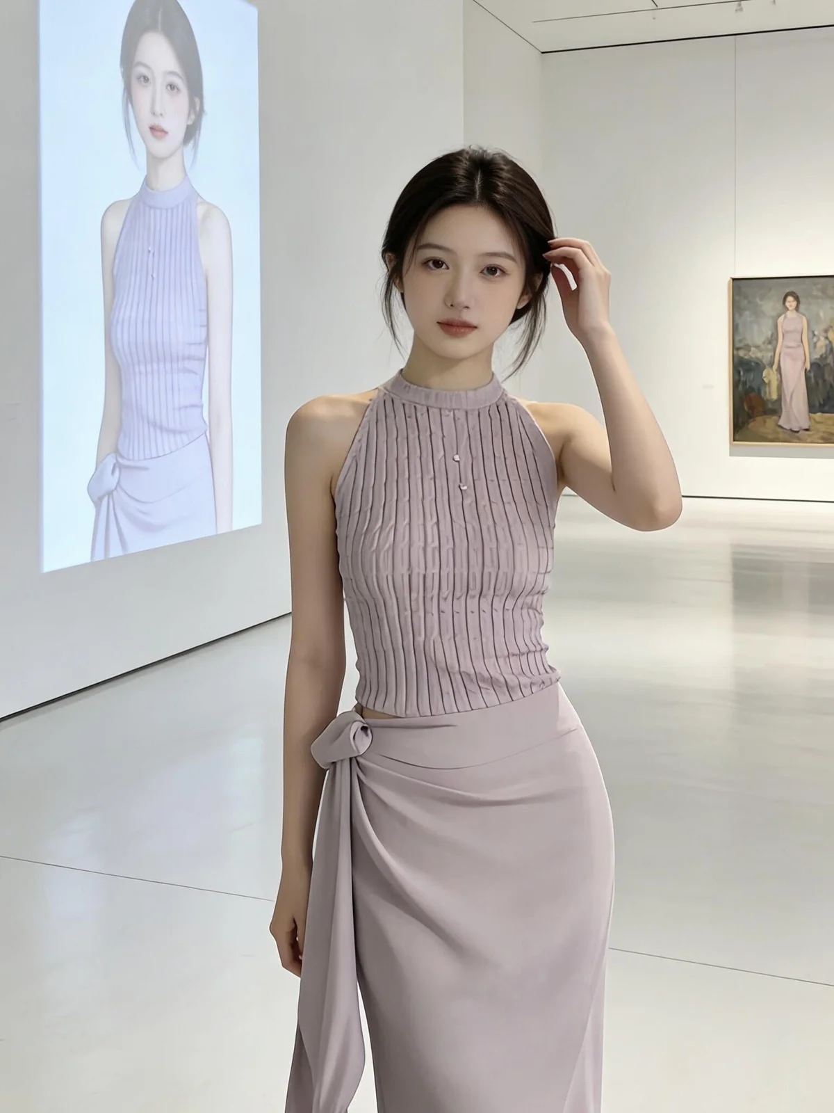 Elegant Purple Knitted Halter Vest Women Summer Outerwear with High Waist Skirt Fashionable Korean Style Two Piece Set
Elegant Purple Knitted Halter Vest Women Summer Outerwear with High Waist Skirt Fashionable Korean Style Two Piece Set