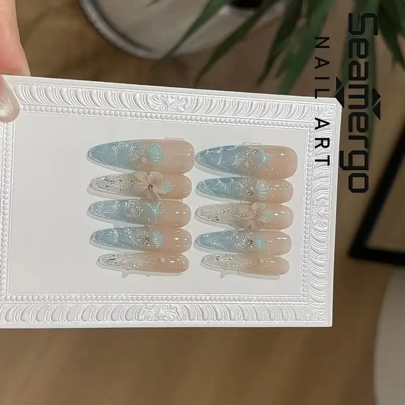 10PCS Blue Water Ripples Cat Eye Handmade Press on Nails Thin Stiletto 3D Sweet Flowers Shell False Nails Glossy Nude Pink Nails
10PCS Blue Water Ripples Cat Eye Handmade Press on Nails Thin Stiletto 3D Sweet Flowers Shell False Nails Glossy Nude Pink Nails