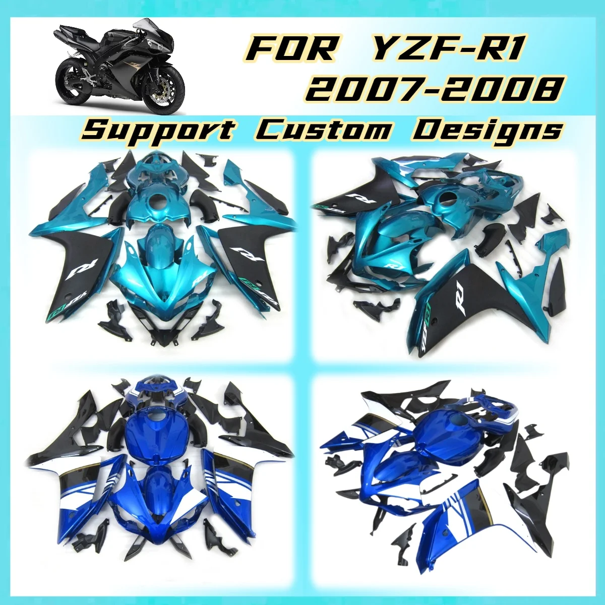 For Yamaha YZFR1 2007 2008 Motorcycle Fairings Set YZF-R1 07 08 Blue ABS Injection Bodywork Panel Accessories Fairing Kit
For Yamaha YZFR1 2007 2008 Motorcycle Fairings Set YZF-R1 07 08 Blue ABS Injection Bodywork Panel Accessories Fairing Kit
