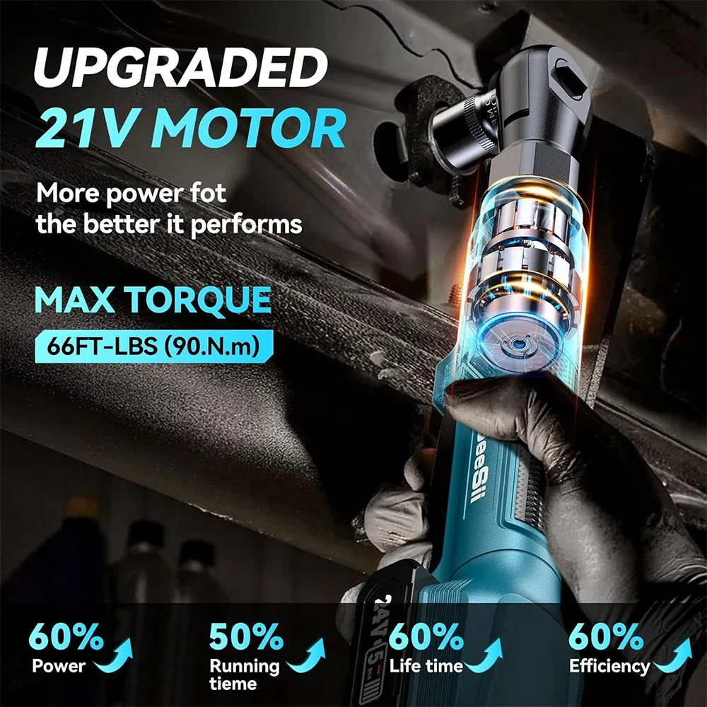SEESII 3/8" Cordless Ratchet Wrench 90Nm Cordless Electric Wrench with 21V 2pcs li-battery Car Repair Tool Set Angle Wrench
SEESII 3/8" Cordless Ratchet Wrench 90Nm Cordless Electric Wrench with 21V 2pcs li-battery Car Repair Tool Set Angle Wrench