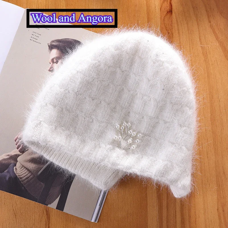 Handmade Pearls Rabbit Fur Knitted Hats for Women High-quality Angora Wool Warm Thick Beanies Winter Hat Ear Protection Hat
Handmade Pearls Rabbit Fur Knitted Hats for Women High-quality Angora Wool Warm Thick Beanies Winter Hat Ear Protection Hat
