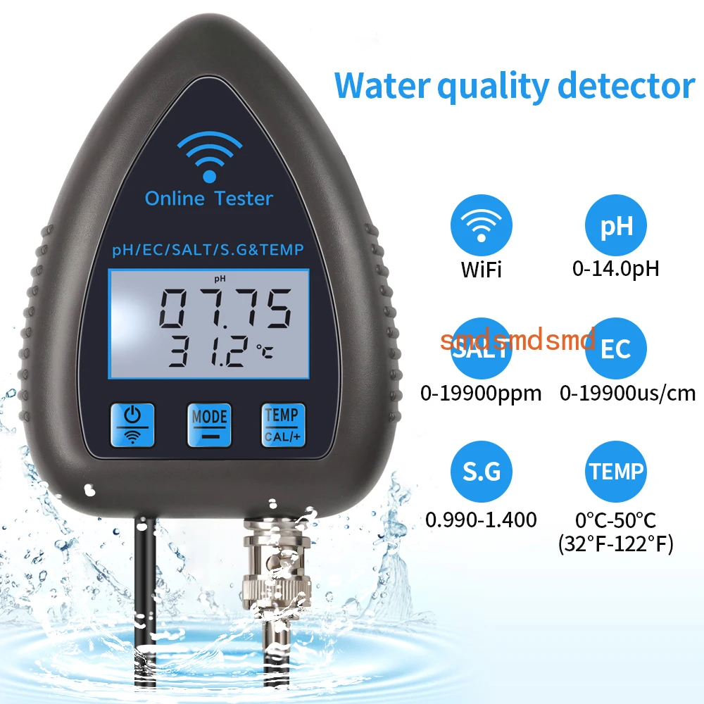 WiFi 5 in 1 Water Quality Monitor TDS/EC/SALT PH S.G.TEMP Multi-function Bluetooth Water Analyzer for Aquariums Aquaculture
WiFi 5 in 1 Water Quality Monitor TDS/EC/SALT PH S.G.TEMP Multi-function Bluetooth Water Analyzer for Aquariums Aquaculture