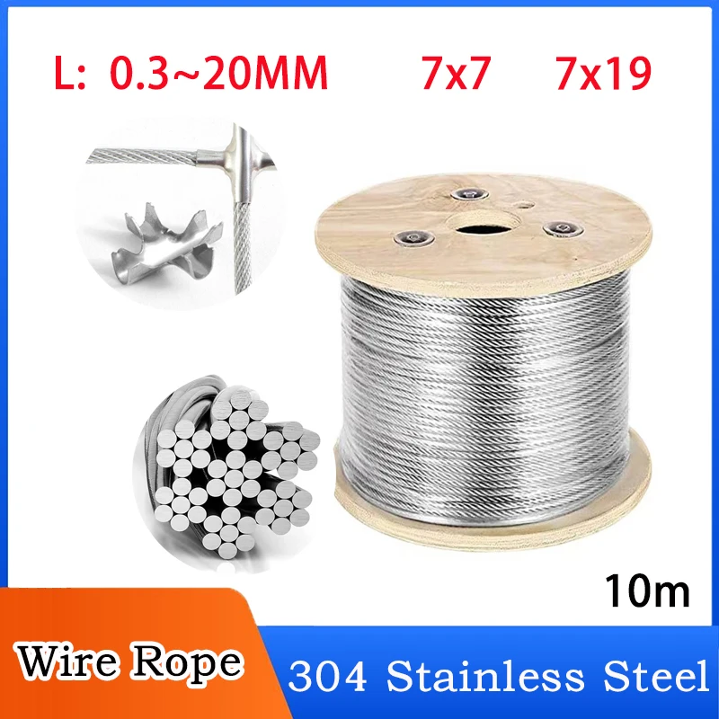 10m 0.3-10mm Diameter 7X7 7X19 Structure 304 Stainless Steel Wire Rope Thin Cable Softer Fishing Lifting Cable
10m 0.3-10mm Diameter 7X7 7X19 Structure 304 Stainless Steel Wire Rope Thin Cable Softer Fishing Lifting Cable
