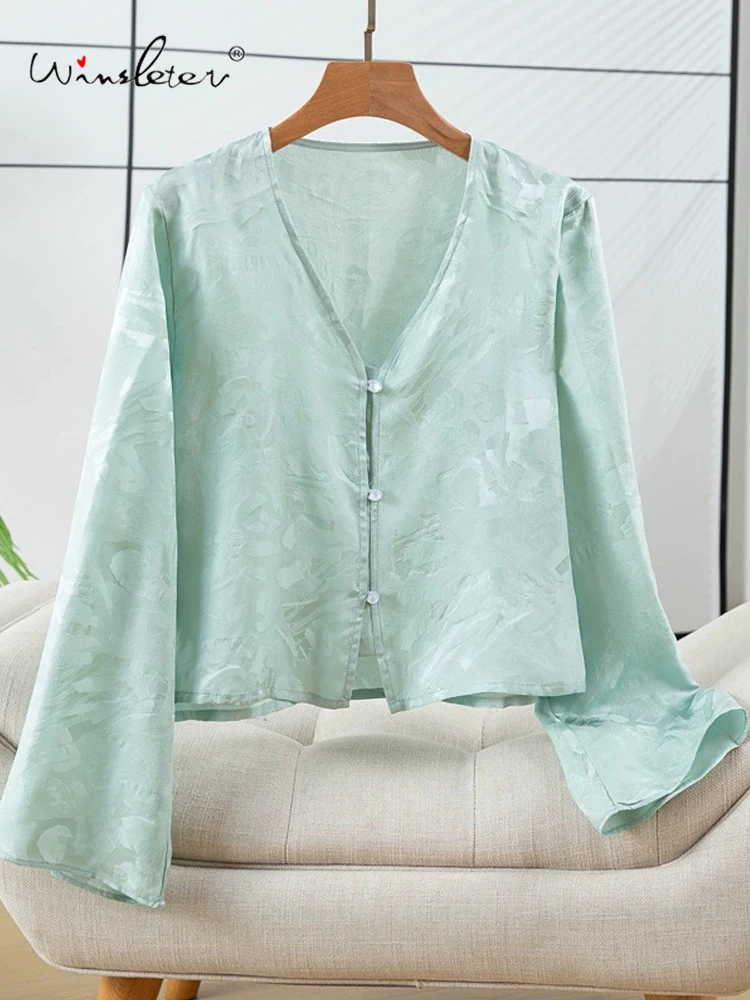 Winsleter-Women 100%Real Silk Elegant Shirt, Flare Sleeve Jacquard, Retro Commute Loose Sunscreen Blouse, 2025 Summer T54321CC
Winsleter-Women 100%Real Silk Elegant Shirt, Flare Sleeve Jacquard, Retro Commute Loose Sunscreen Blouse, 2025 Summer T54321CC