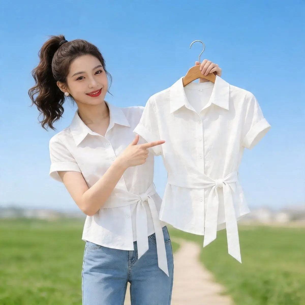 Summer New Korean Style Fashionable Shirt Women's Design Sense Small Versatile Elegant Meat Covering Top Waist Cinched Belted
Summer New Korean Style Fashionable Shirt Women's Design Sense Small Versatile Elegant Meat Covering Top Waist Cinched Belted