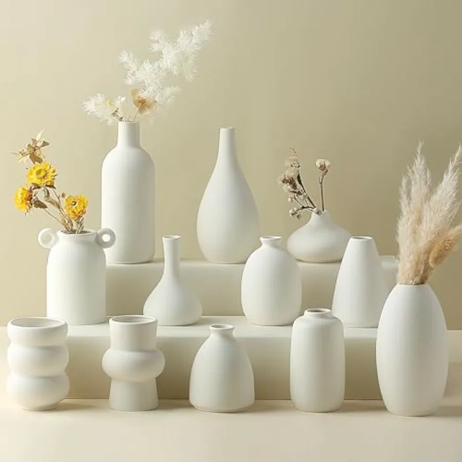 Set of 12 White Ceramic Vase for Pampas Grass Flowers, Japandi Small Vases in Bulk for Wedding Centerpieces, Shelf and Table De
Set of 12 White Ceramic Vase for Pampas Grass Flowers, Japandi Small Vases in Bulk for Wedding Centerpieces, Shelf and Table De