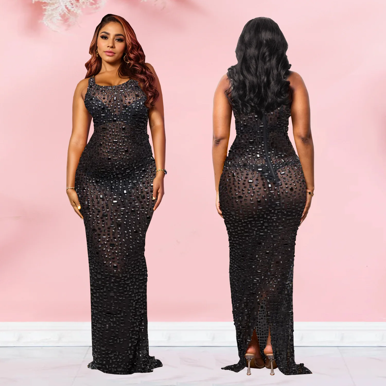 European and American fashion women's clothing mesh hot diamond perspective slim-fitting sexy dress
European and American fashion women's clothing mesh hot diamond perspective slim-fitting sexy dress